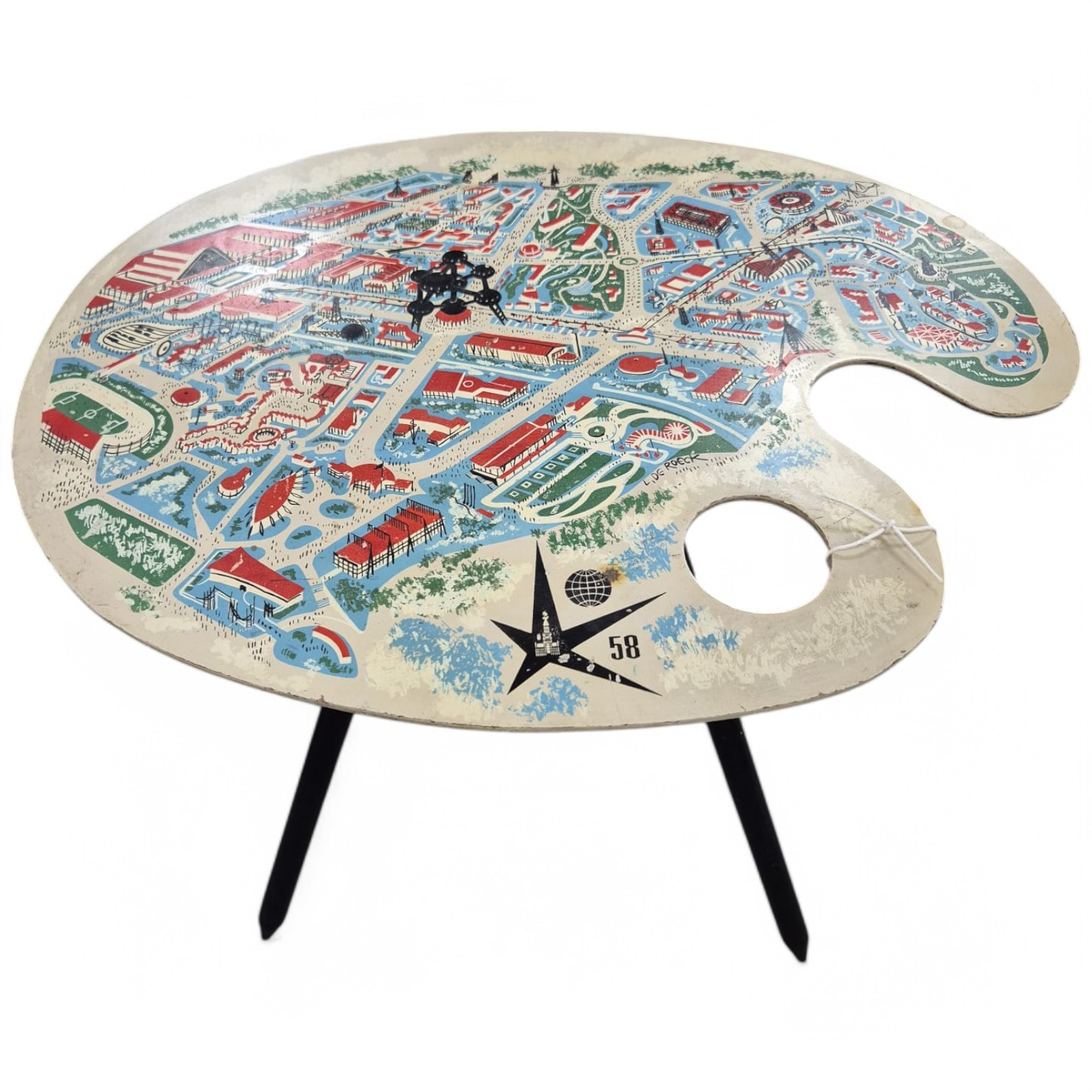 Lucien De Roeck for Bois Maru, a 1958 Brussels Expo sidetable modelled as an artists palette.